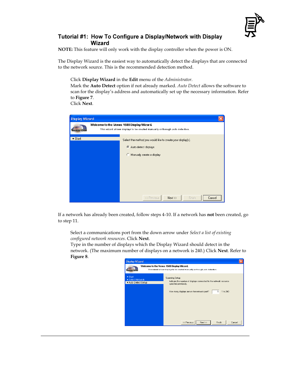 Figure 7: display wizard, Figure 8: auto detect setup | Daktronics Venus 1500 Ver 3.x User Manual | Page 25 / 187