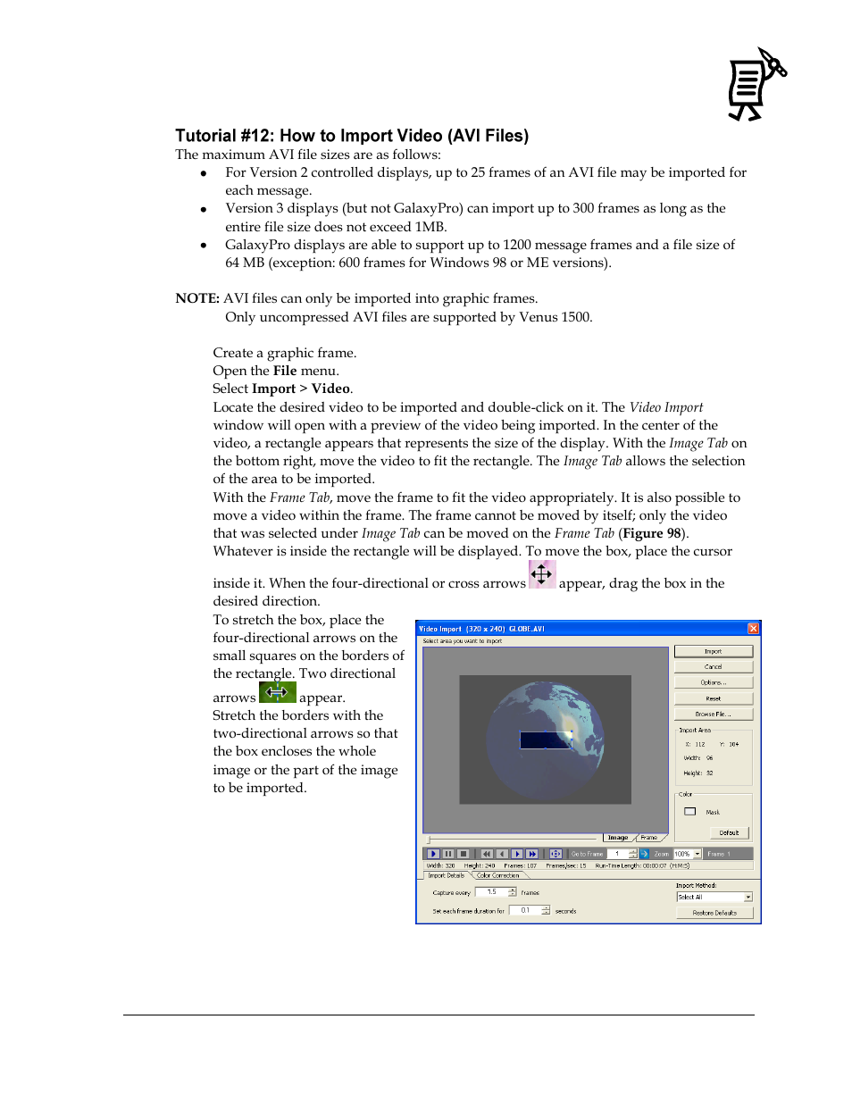 Tutorial #12: how to import video (avi files), Figure 98: video import | Daktronics Venus 1500 Ver 3.x User Manual | Page 85 / 187