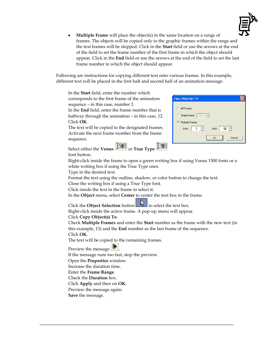 Figure 107: copy to range of frames | Daktronics Venus 1500 Ver 3.x User Manual | Page 91 / 187