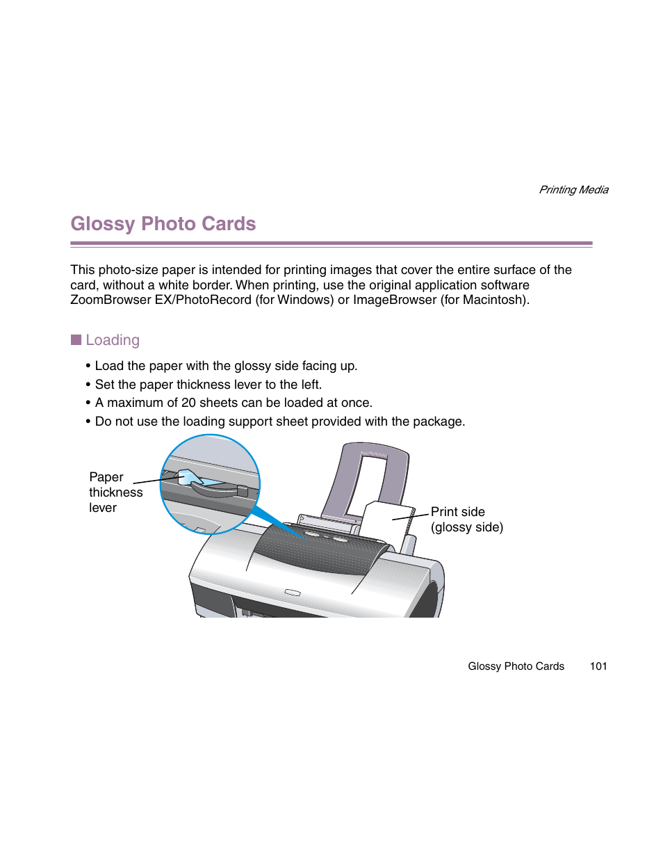 Glossy photo cards | Canon S900 User Manual | Page 101 / 178