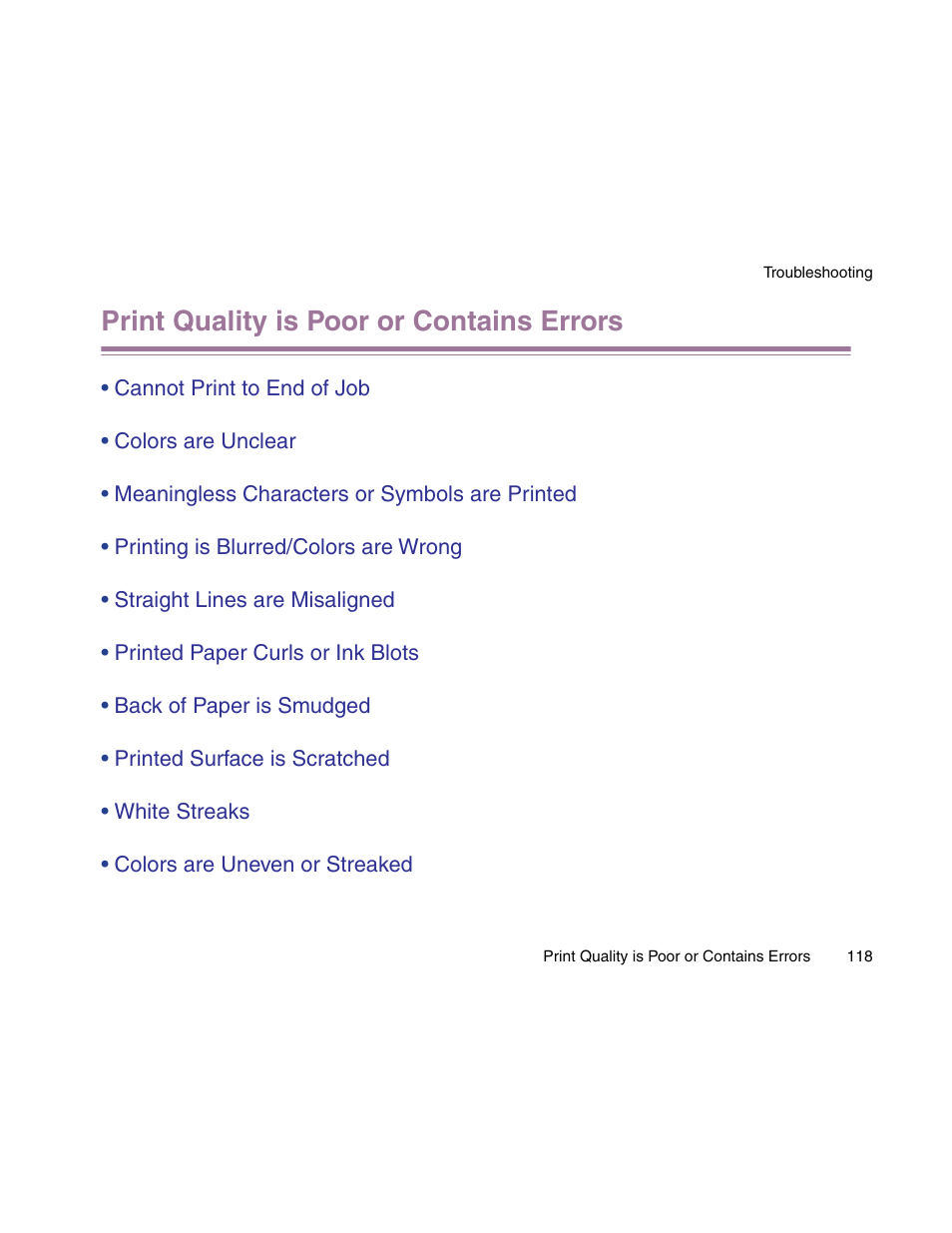 Print quality is poor or contains errors | Canon S900 User Manual | Page 118 / 178