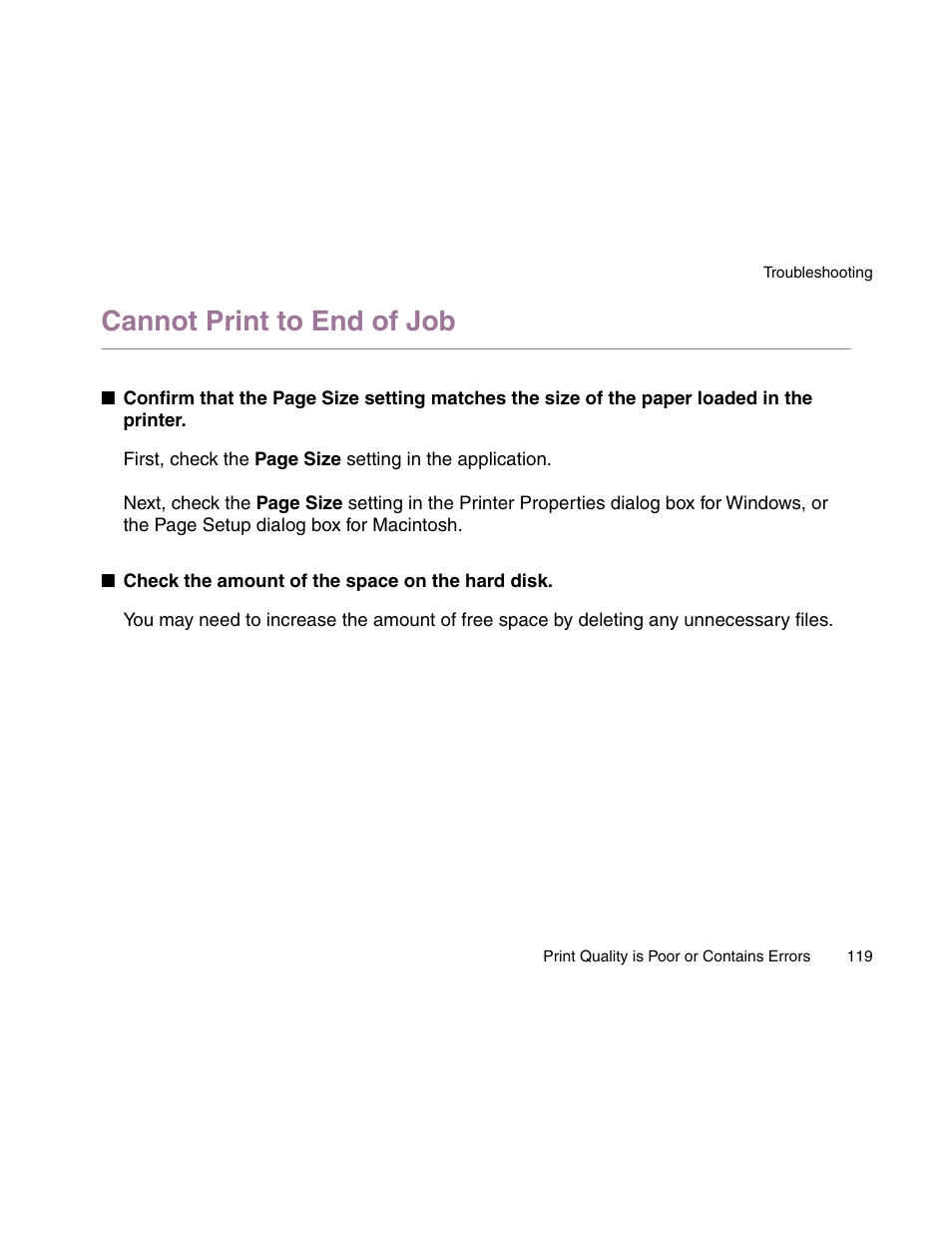 Cannot print to end of job | Canon S900 User Manual | Page 119 / 178