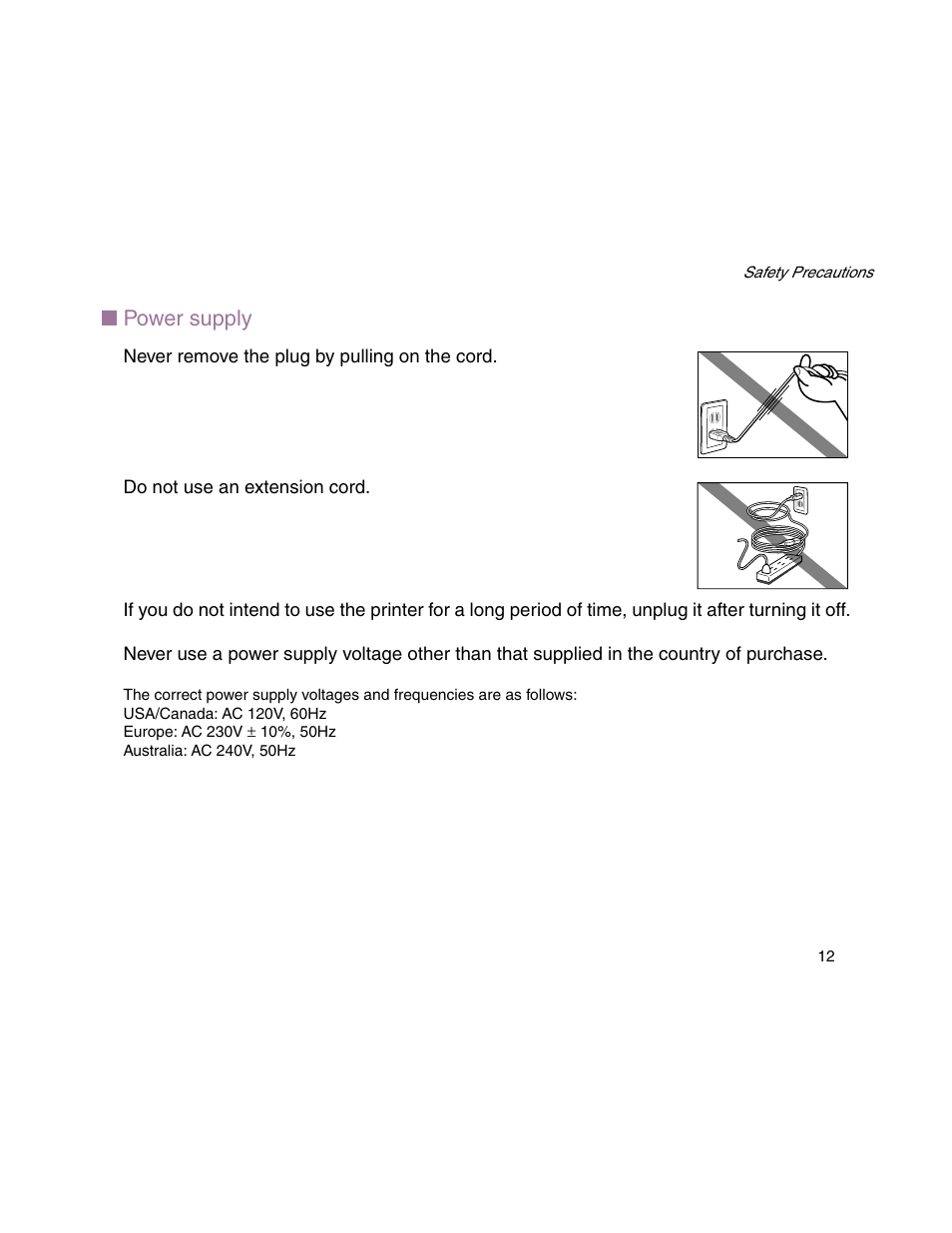 Power supply | Canon S900 User Manual | Page 12 / 178