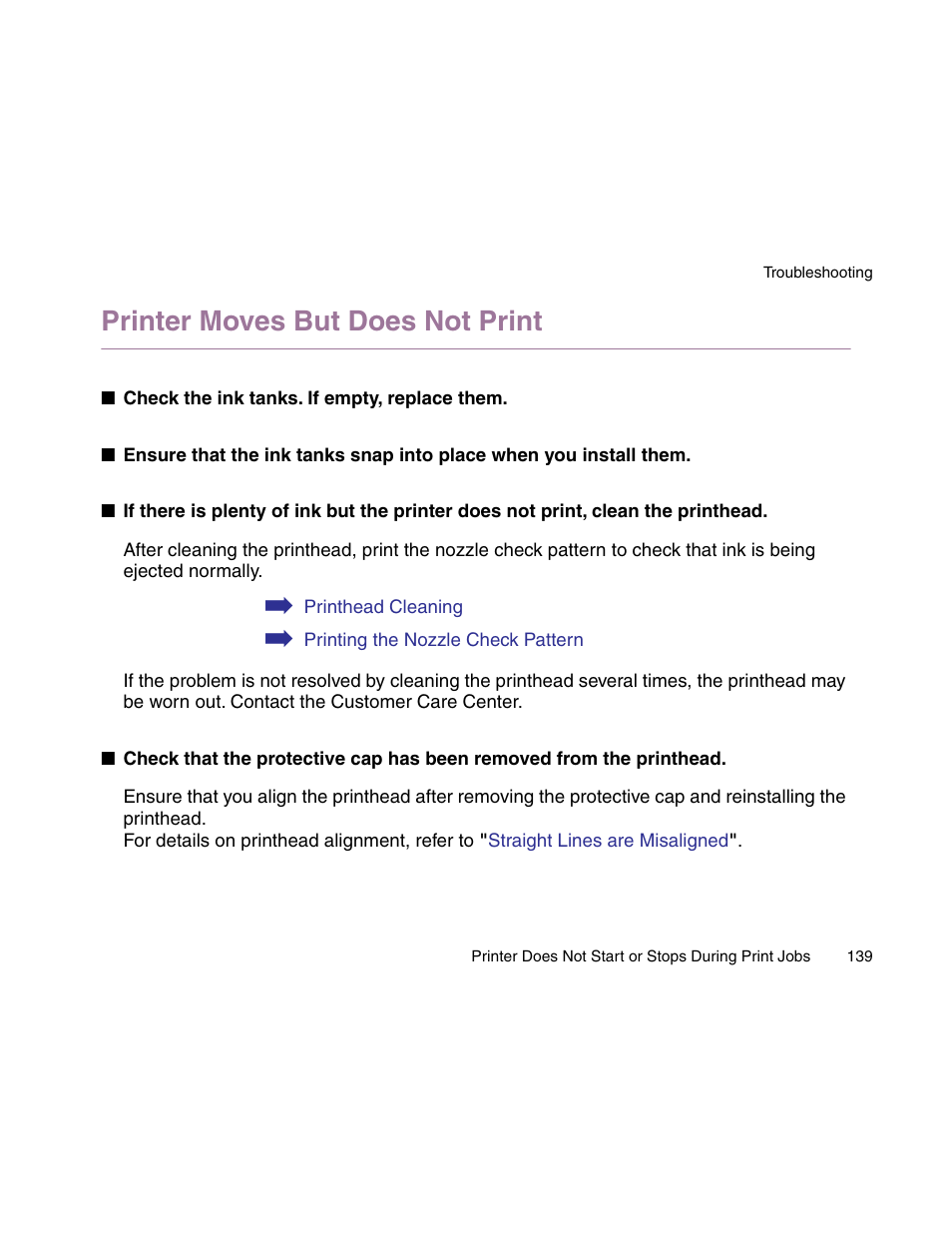 Printer moves but does not print | Canon S900 User Manual | Page 139 / 178