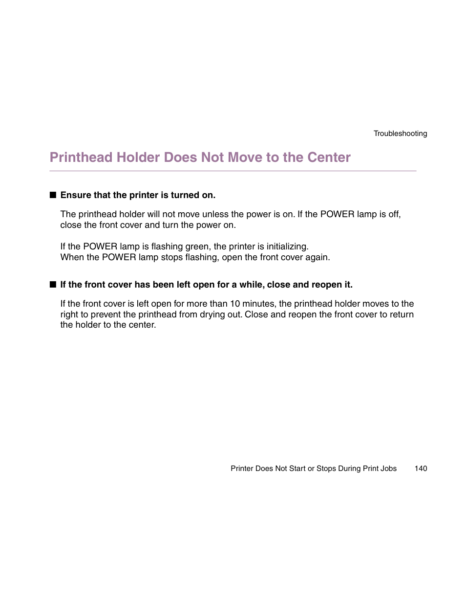Printhead holder does not move to the center | Canon S900 User Manual | Page 140 / 178