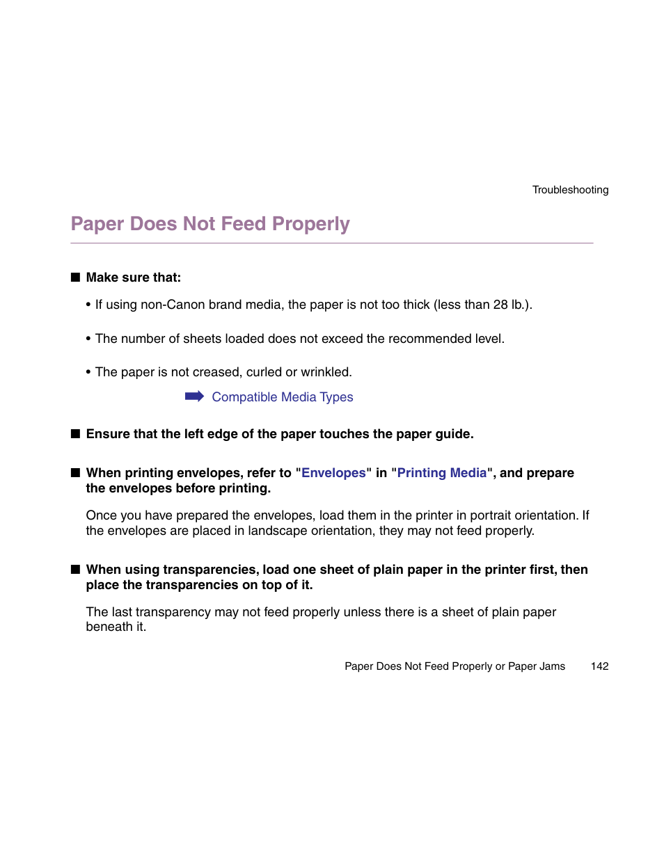 Paper does not feed properly | Canon S900 User Manual | Page 142 / 178