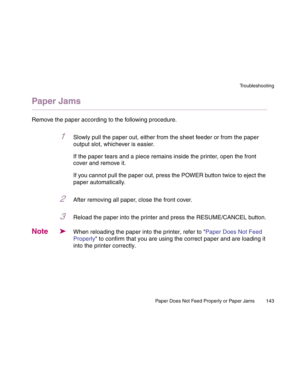 Paper jams | Canon S900 User Manual | Page 143 / 178