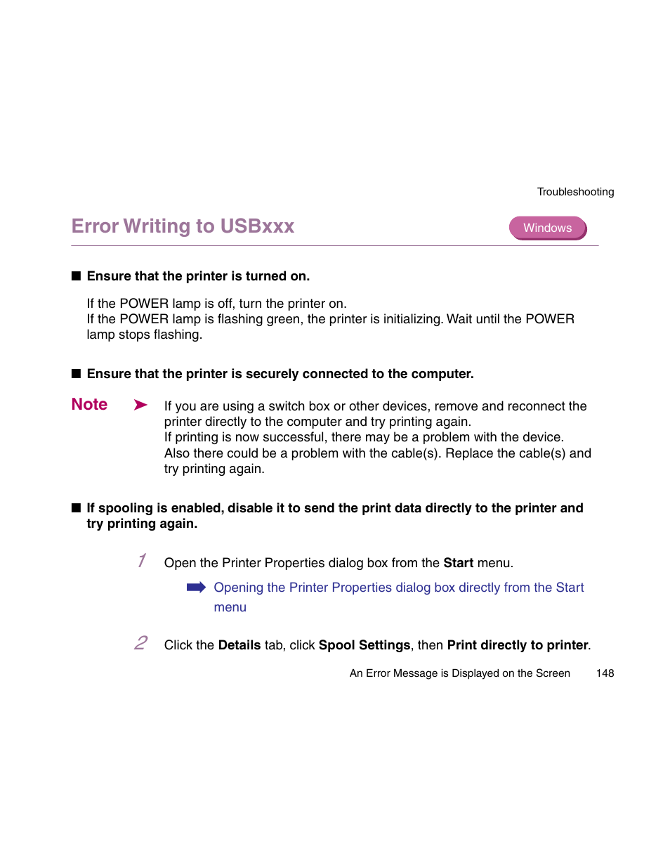 Error writing to usbxxx | Canon S900 User Manual | Page 148 / 178