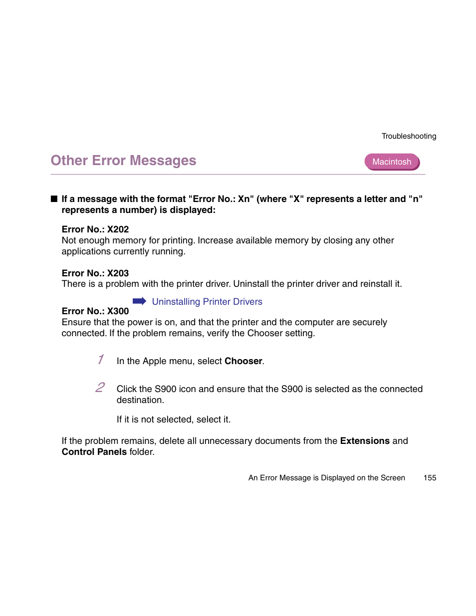 Other error messages | Canon S900 User Manual | Page 155 / 178