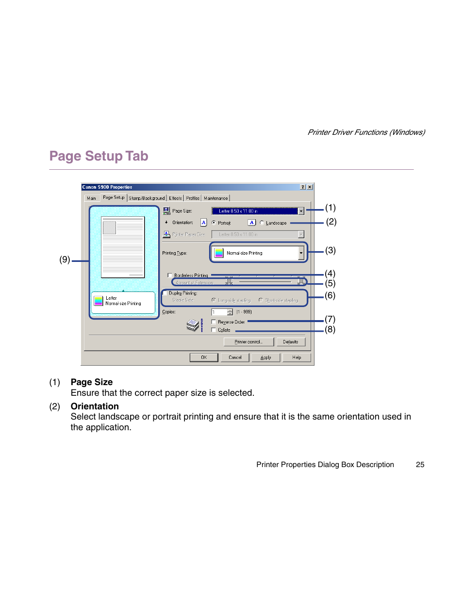 Page setup tab | Canon S900 User Manual | Page 25 / 178