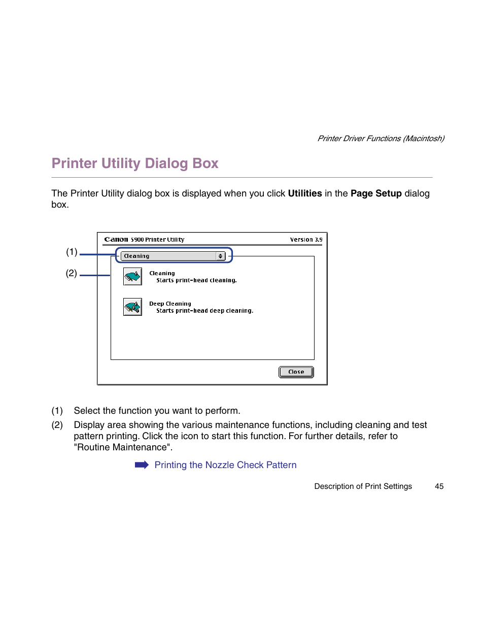 Printer utility dialog box | Canon S900 User Manual | Page 45 / 178