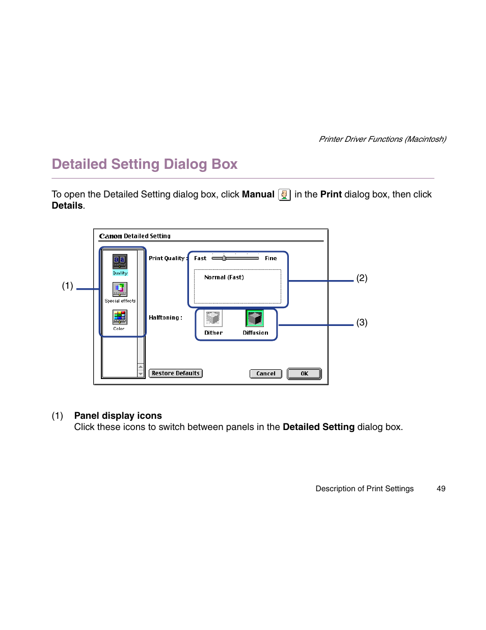 Detailed setting dialog box | Canon S900 User Manual | Page 49 / 178