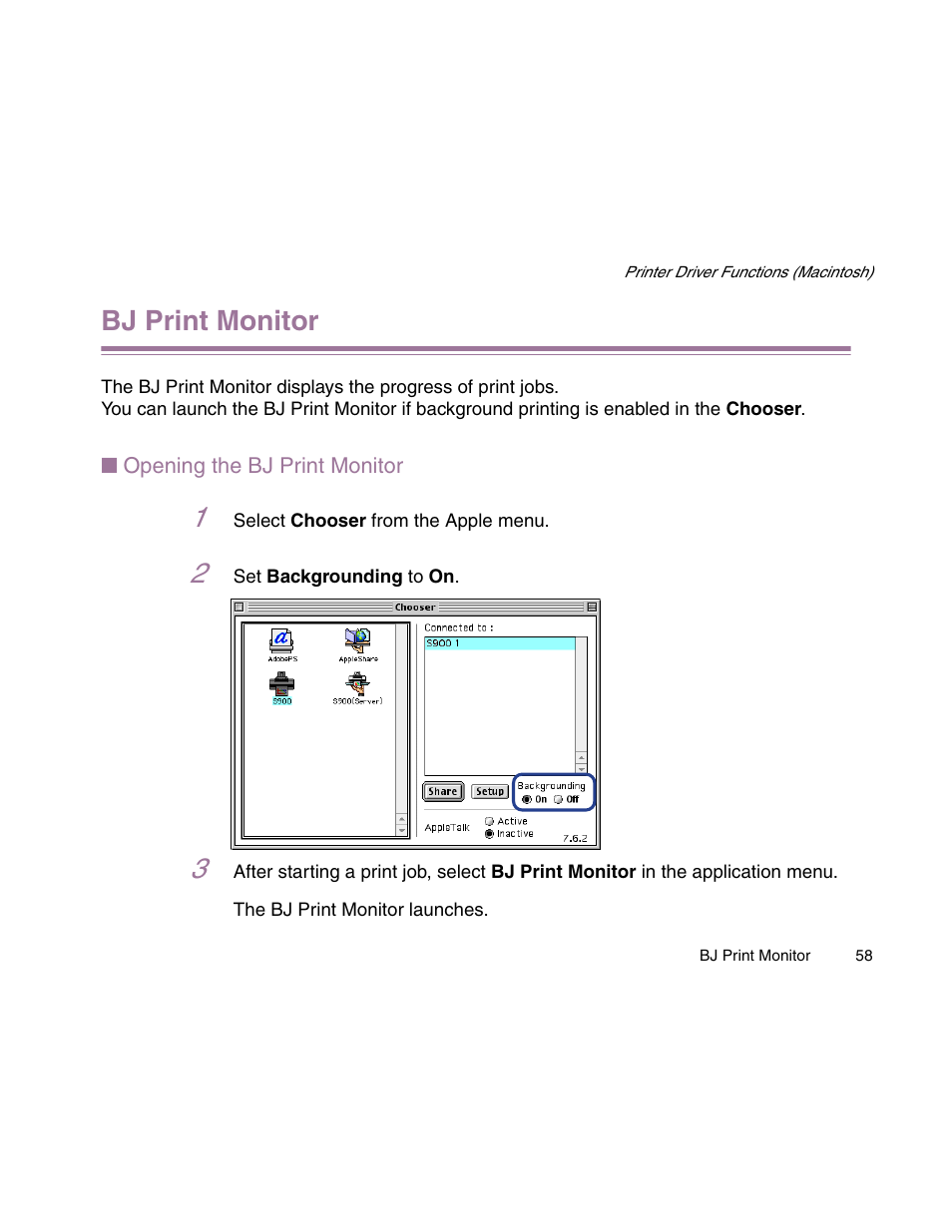 Bj print monitor | Canon S900 User Manual | Page 58 / 178