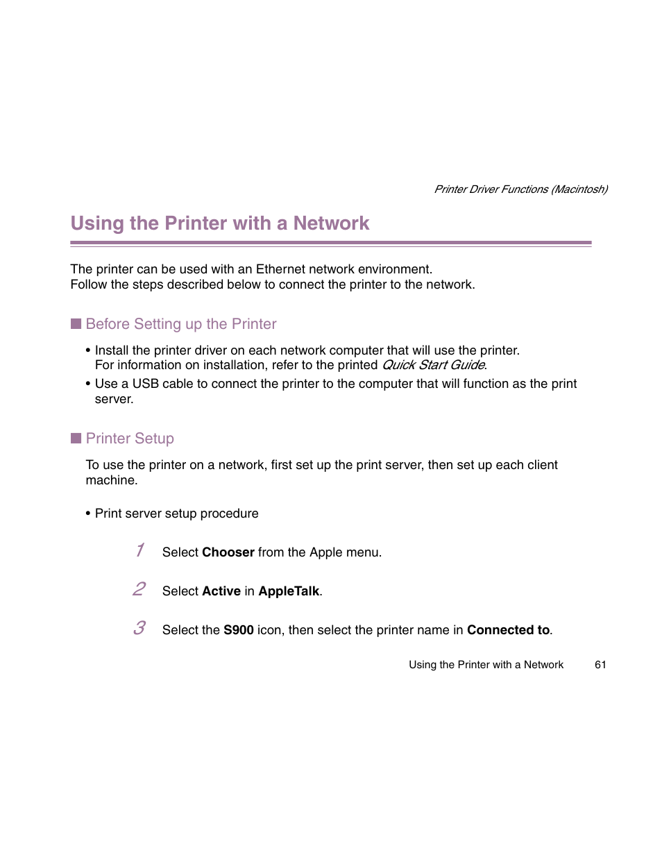 Using the printer with a network | Canon S900 User Manual | Page 61 / 178