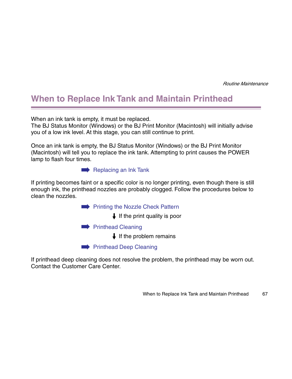 When to replace ink tank and maintain printhead | Canon S900 User Manual | Page 67 / 178