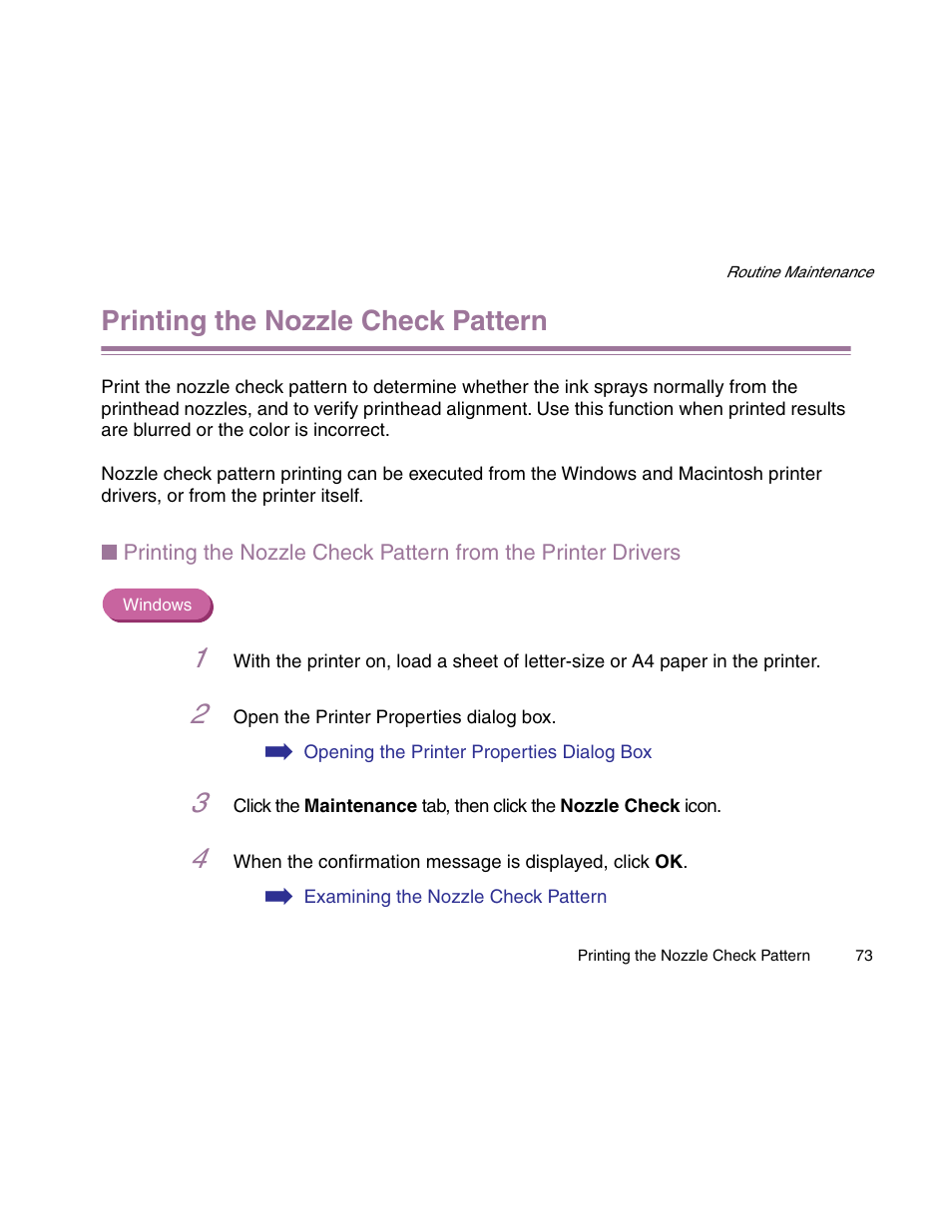 Printing the nozzle check pattern | Canon S900 User Manual | Page 73 / 178