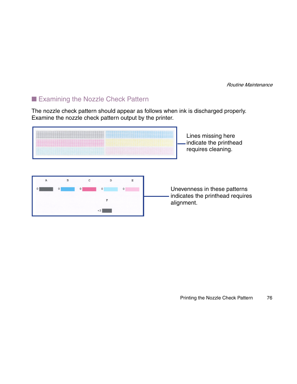 Examining the nozzle check pattern | Canon S900 User Manual | Page 76 / 178