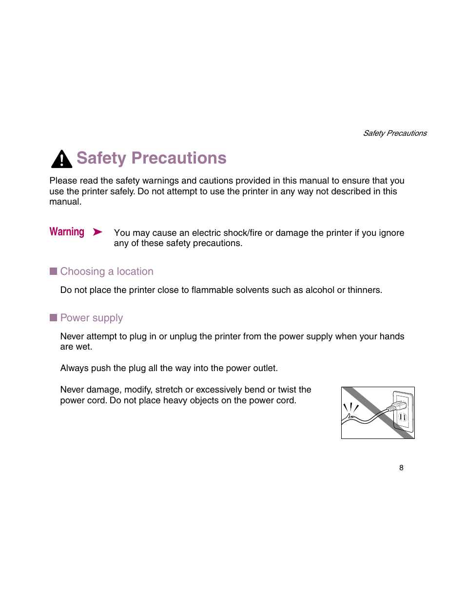 Safety precautions | Canon S900 User Manual | Page 8 / 178