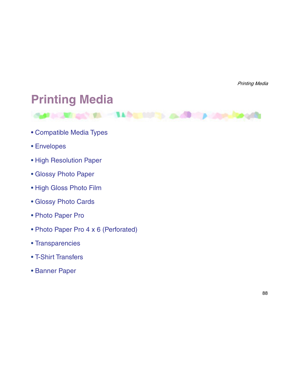 Printing media | Canon S900 User Manual | Page 88 / 178