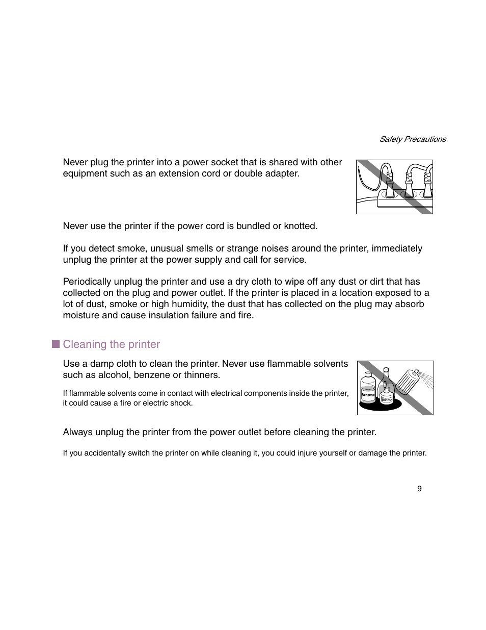 Cleaning the printer | Canon S900 User Manual | Page 9 / 178