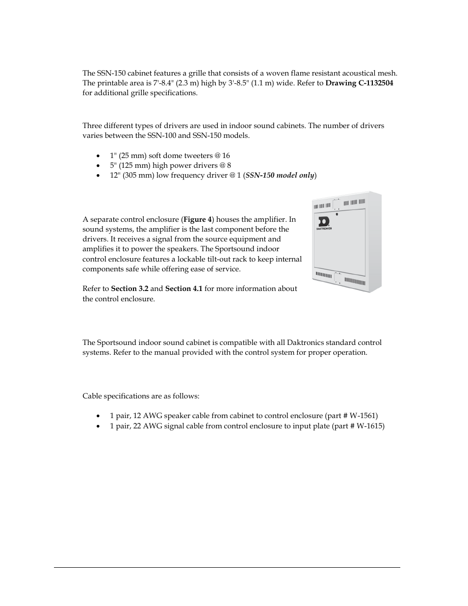 Grille, Drivers, 3 control enclosure | 4 source equipment, 5 signal cables, Control enclosure, Source equipment, Signal cables | Daktronics Sportsound Indoor (SSN-100/150) User Manual | Page 10 / 42