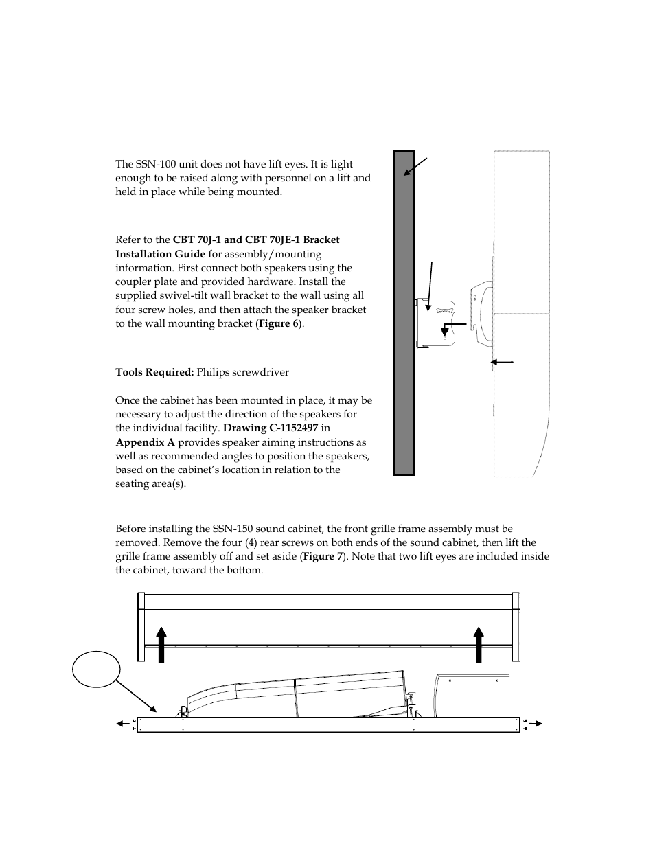 Ssn-100, Lifting, Mounting | Aiming, Ssn-150 | Daktronics Sportsound Indoor (SSN-100/150) User Manual | Page 12 / 42