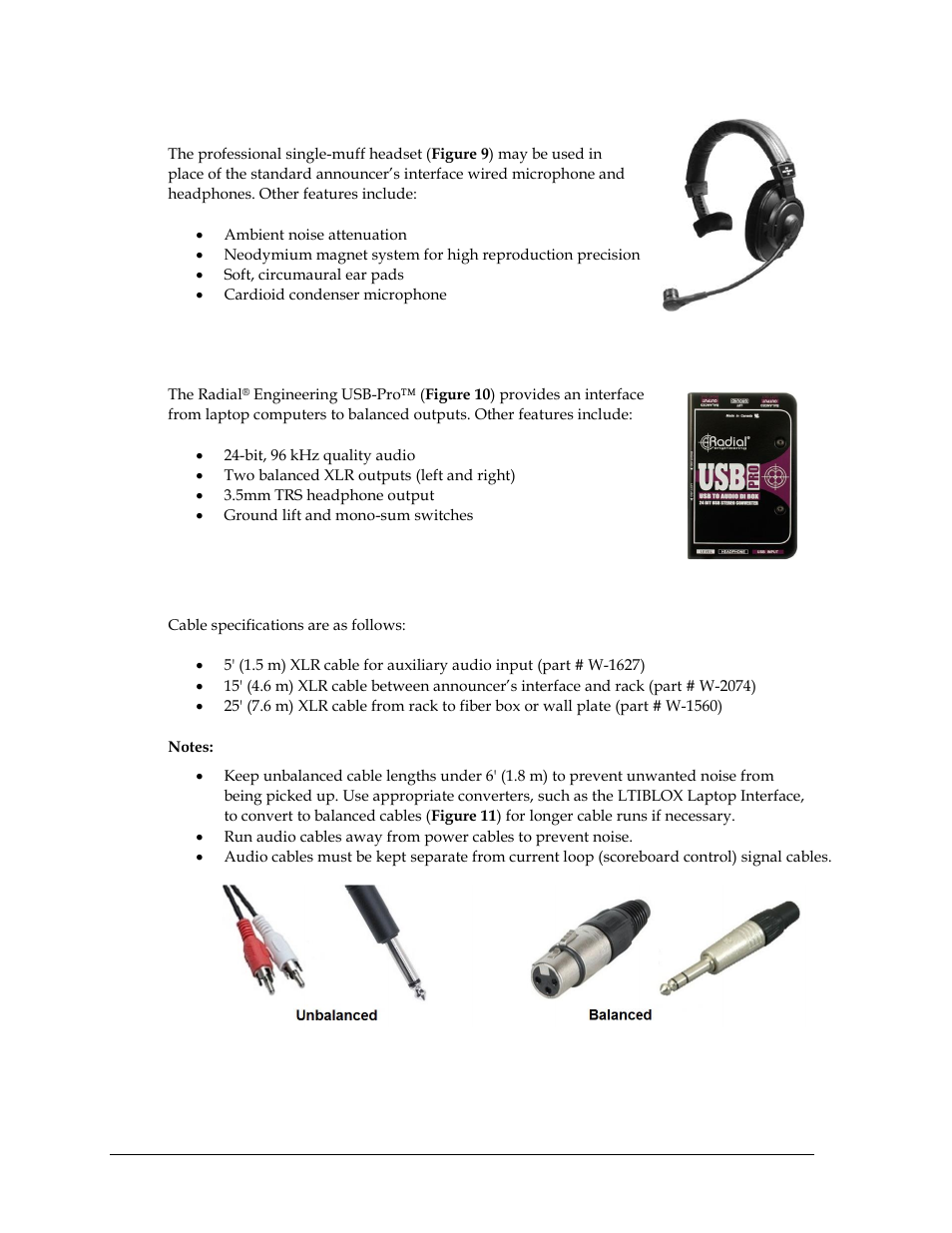 Single-muff headset, Usb audio interface, 4 signal cables | Signal cables | Daktronics Sportsound Rack SSR-100 Operation Manual User Manual | Page 12 / 36