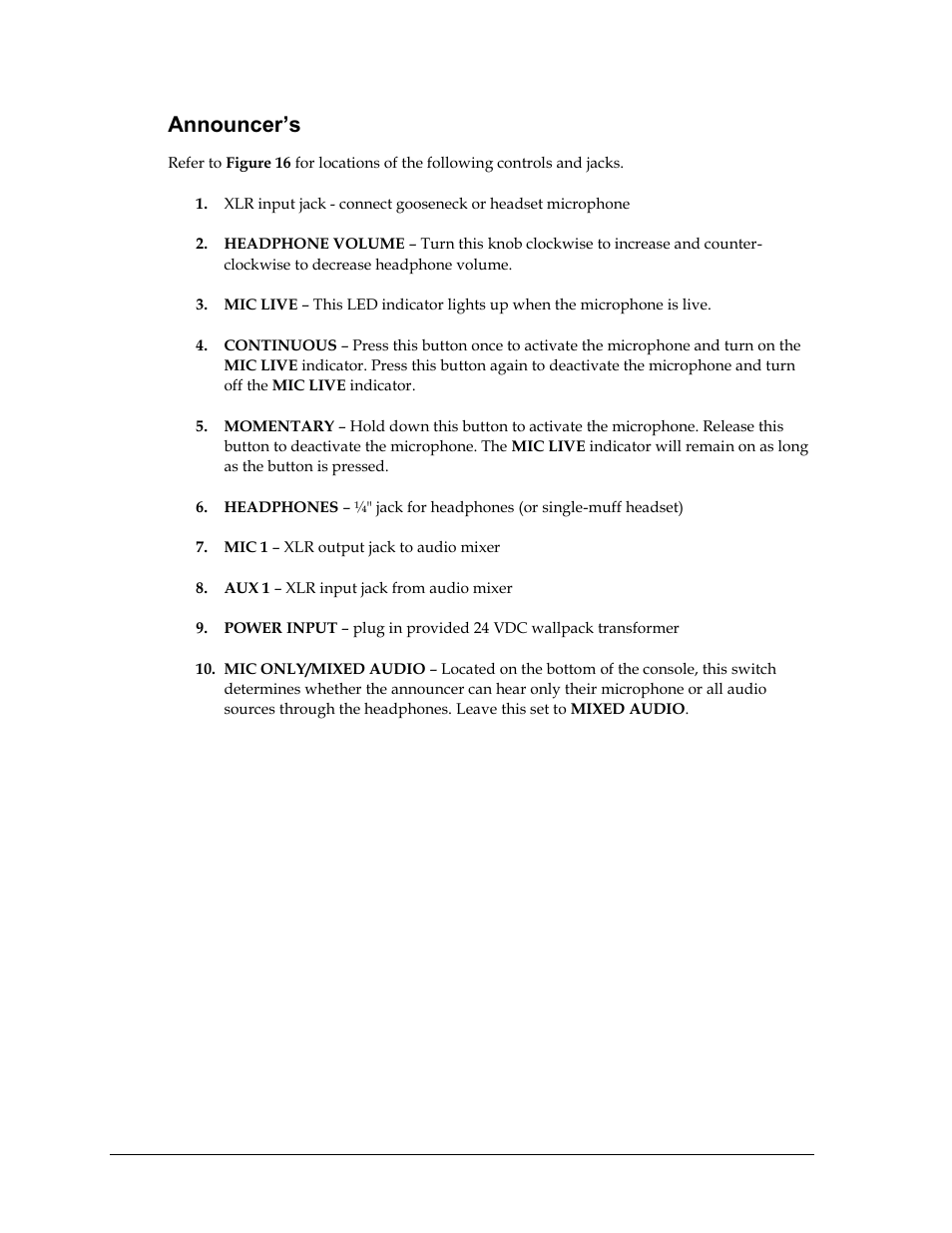 3 announcer’s interface operation, Announcer’s interface operation | Daktronics Sportsound Rack SSR-100 Operation Manual User Manual | Page 16 / 36