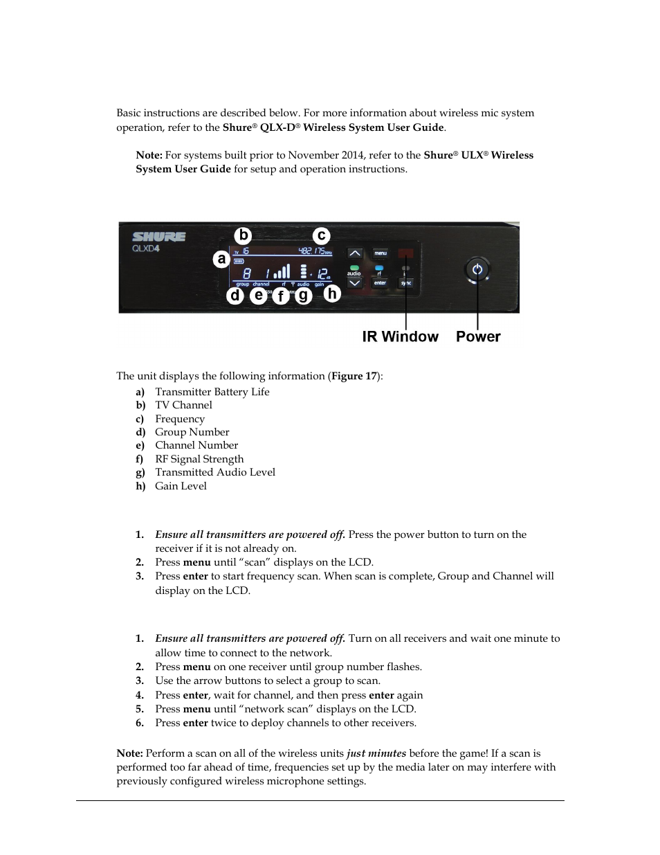 4 wireless mic system operation (optional), Wireless receiver, Single receiver | Network receivers, Wireless mic system operation (optional) | Daktronics Sportsound Rack SSR-100 Operation Manual User Manual | Page 18 / 36