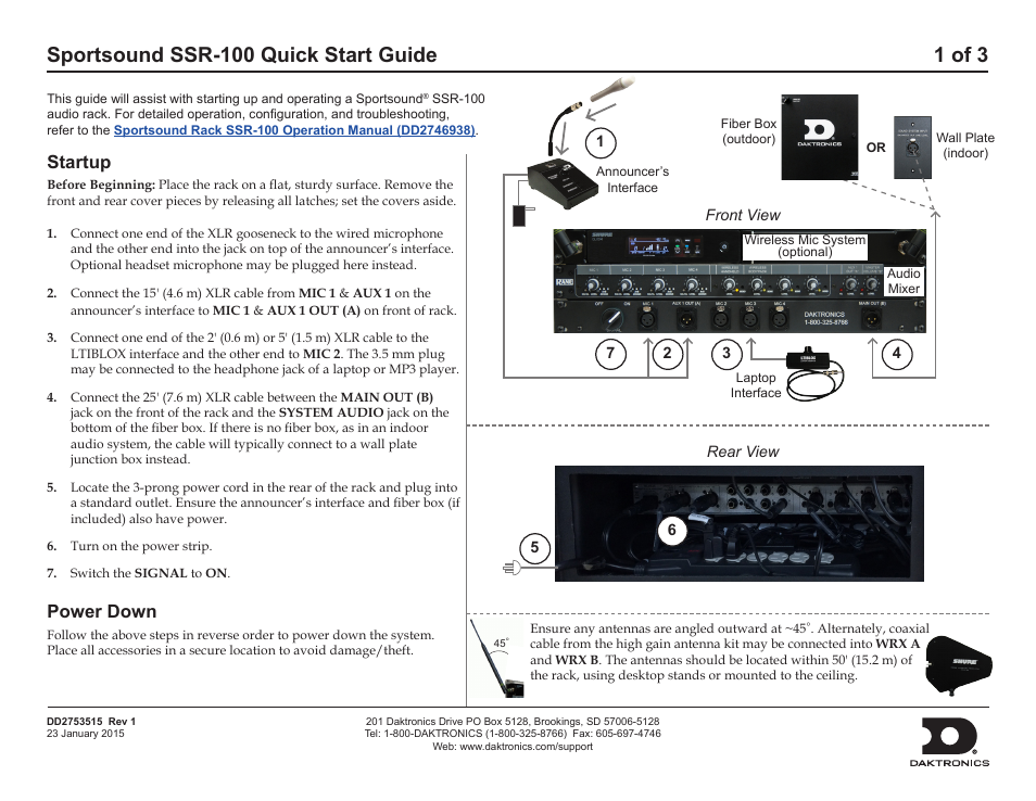 Daktronics Sportsound SSR-100 Quick Start Guide User Manual | 3 pages