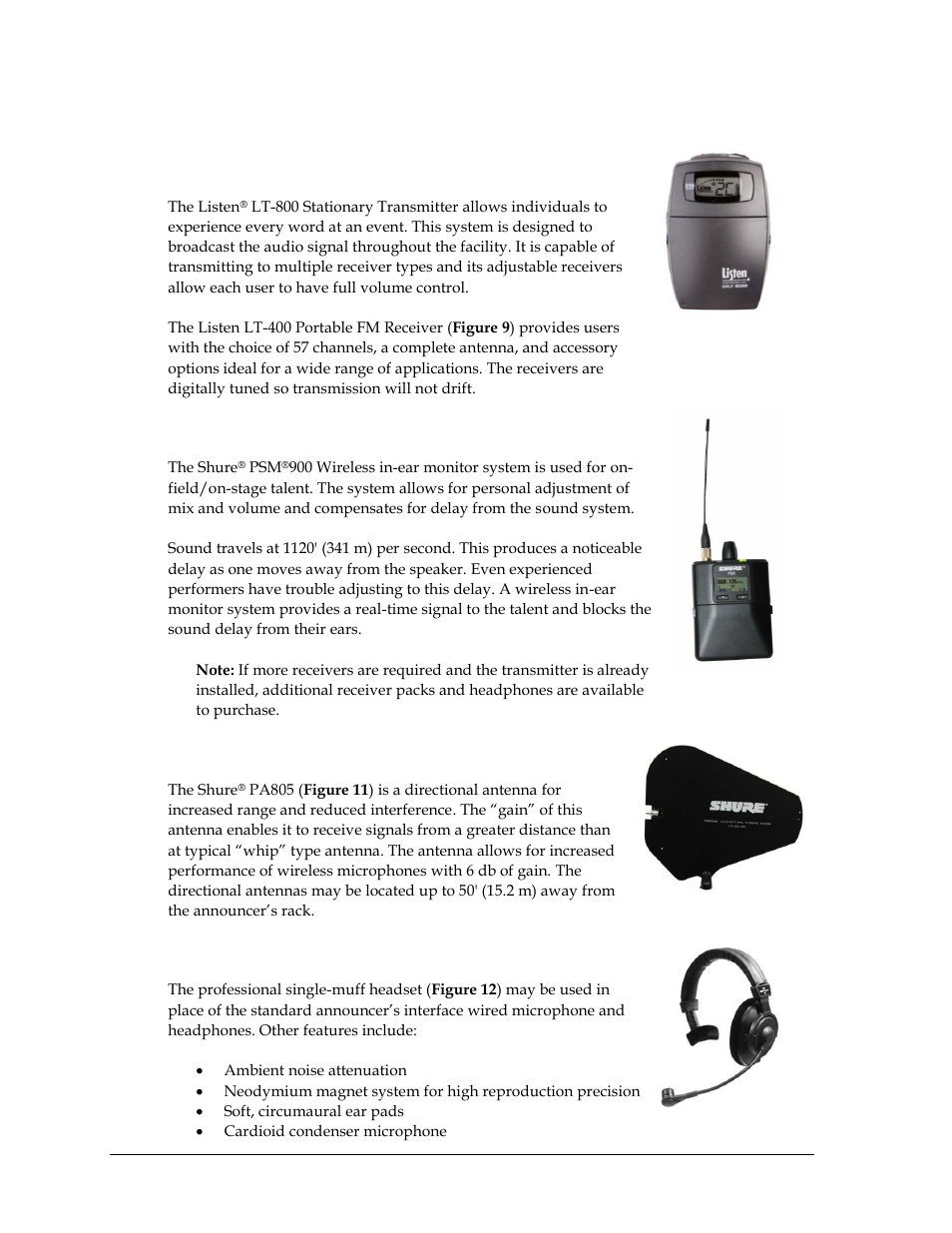 3 optional equipment, Ada hearing assist system, Wireless personal stereo monitor system | High gain antenna kit, Single-muff headset, Optional equipment | Daktronics Sportsound Rack SSR-200 Operation Manual User Manual | Page 12 / 42