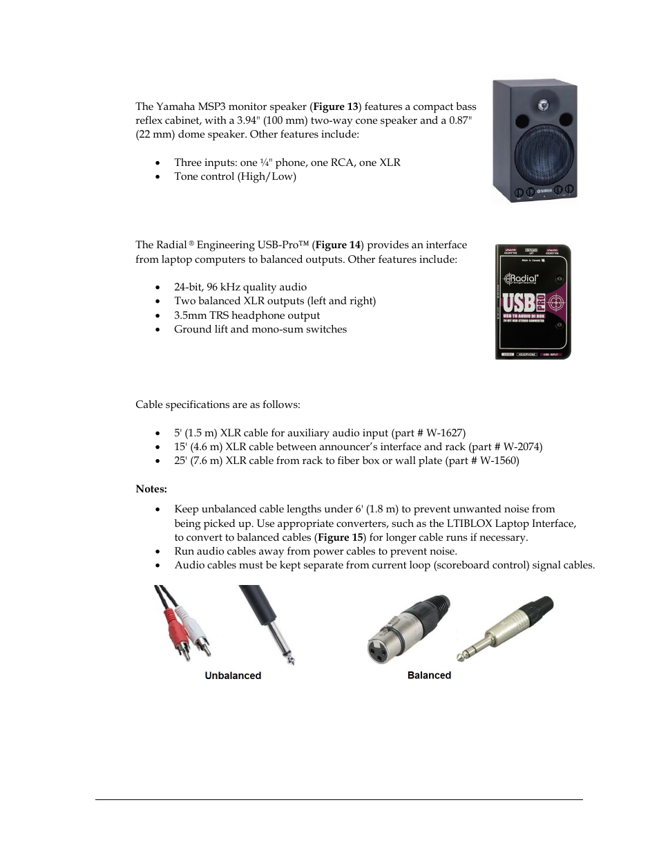 Self-powered monitor speaker, Usb audio interface, 4 signal cables | Signal cables | Daktronics Sportsound Rack SSR-200 Operation Manual User Manual | Page 13 / 42