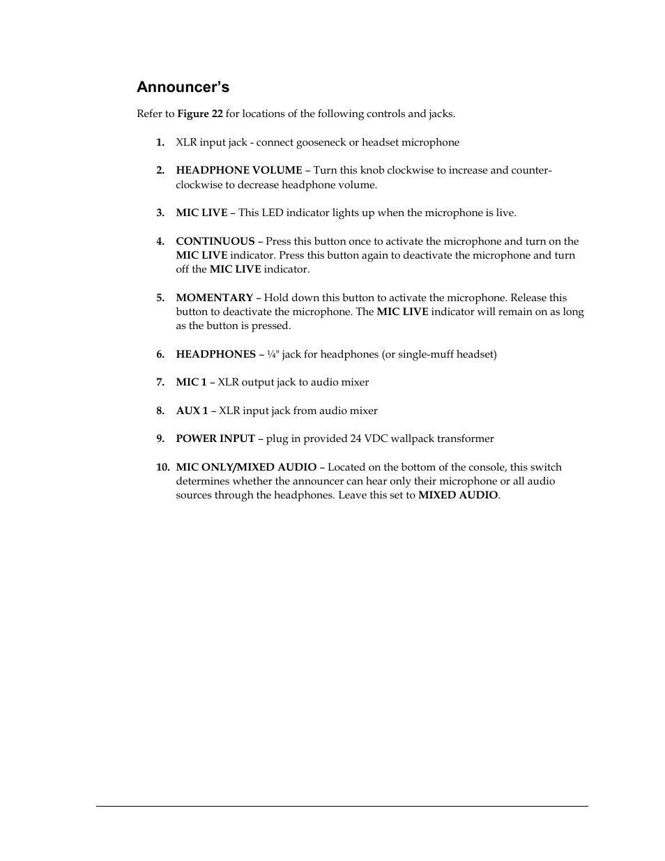 3 announcer’s interface operation, Announcer’s interface operation | Daktronics Sportsound Rack SSR-200 Operation Manual User Manual | Page 19 / 42