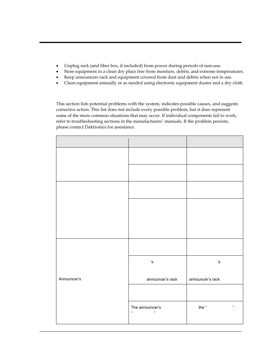 Section 4: maintenance and troubleshooting, 1 maintenance, 2 troubleshooting | Section 4, Maintenance and troubleshooting, Maintenance, Troubleshooting | Daktronics Sportsound Rack SSR-200 Operation Manual User Manual | Page 27 / 42