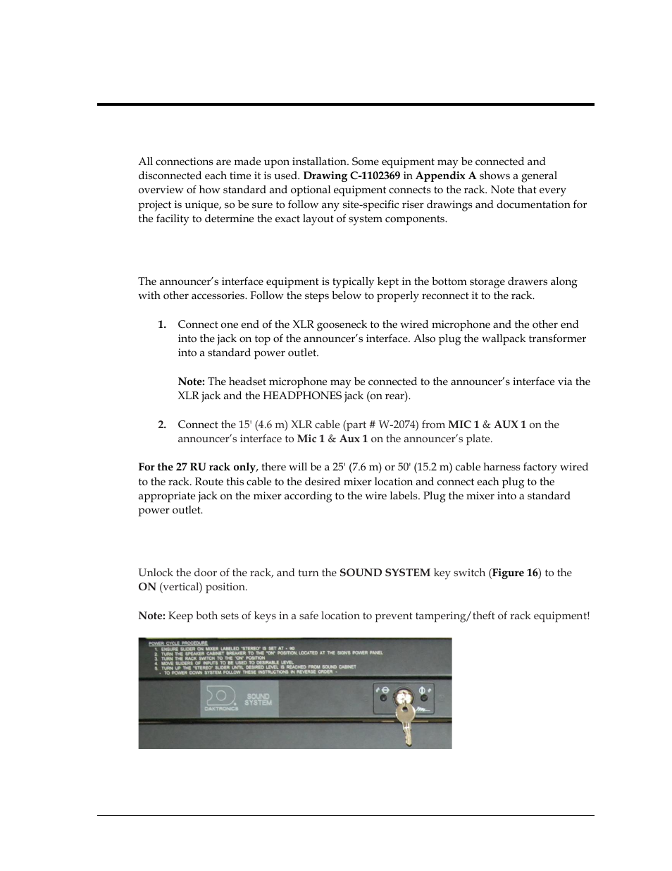 Section 3: setup & operation, 1 power & signal connections, 2 setup | 3 powering on, Section 3, Setup & operation, Power & signal connections, Setup, Powering on | Daktronics Sportsound Rack SSR-300 Operation Manual User Manual | Page 17 / 44