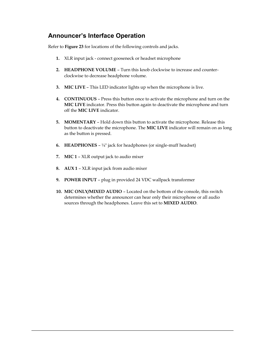 6 announcer’s interface operation, Announcer’s interface operation | Daktronics Sportsound Rack SSR-300 Operation Manual User Manual | Page 20 / 44