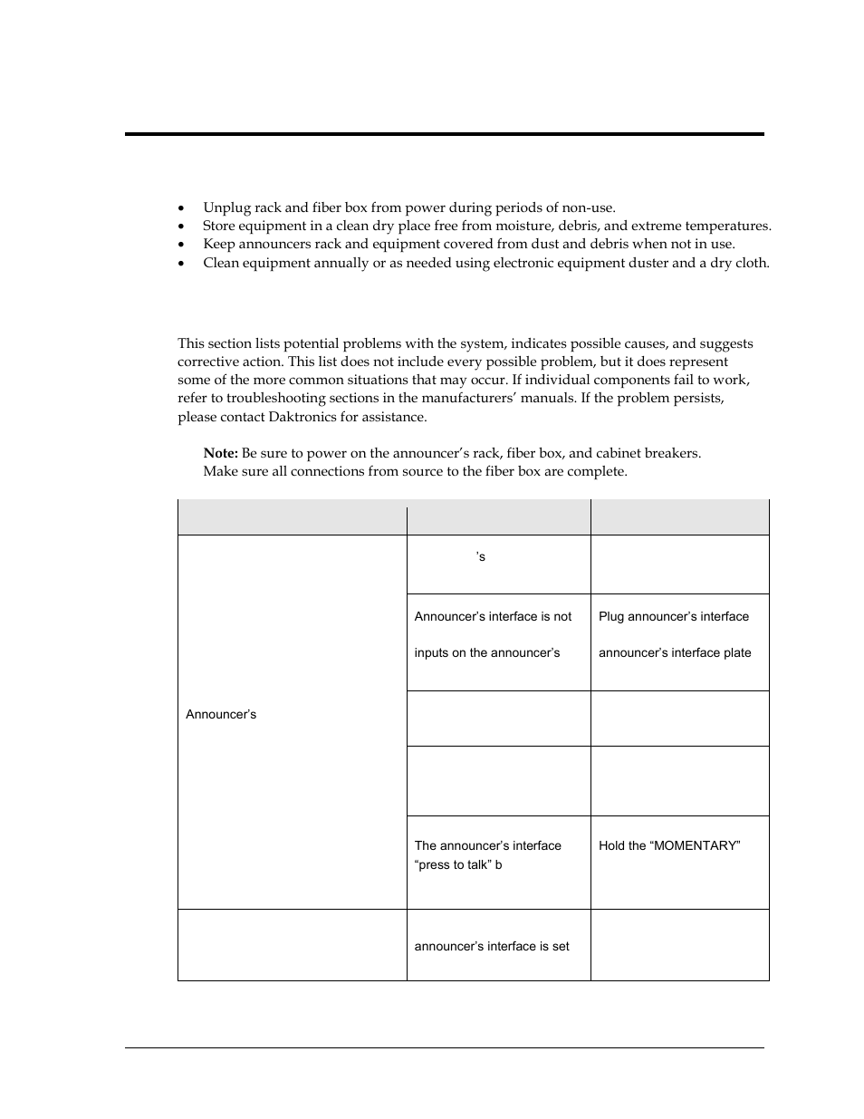 Section 4: maintenance and troubleshooting, 1 maintenance, 2 troubleshooting | Section 4, Maintenance and troubleshooting, Maintenance, Troubleshooting | Daktronics Sportsound Rack SSR-300 Operation Manual User Manual | Page 27 / 44