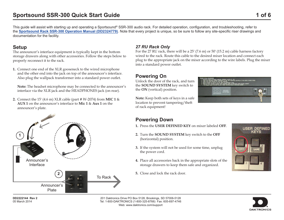 Daktronics Sportsound SSR-300 Quick Start Guide User Manual | 6 pages