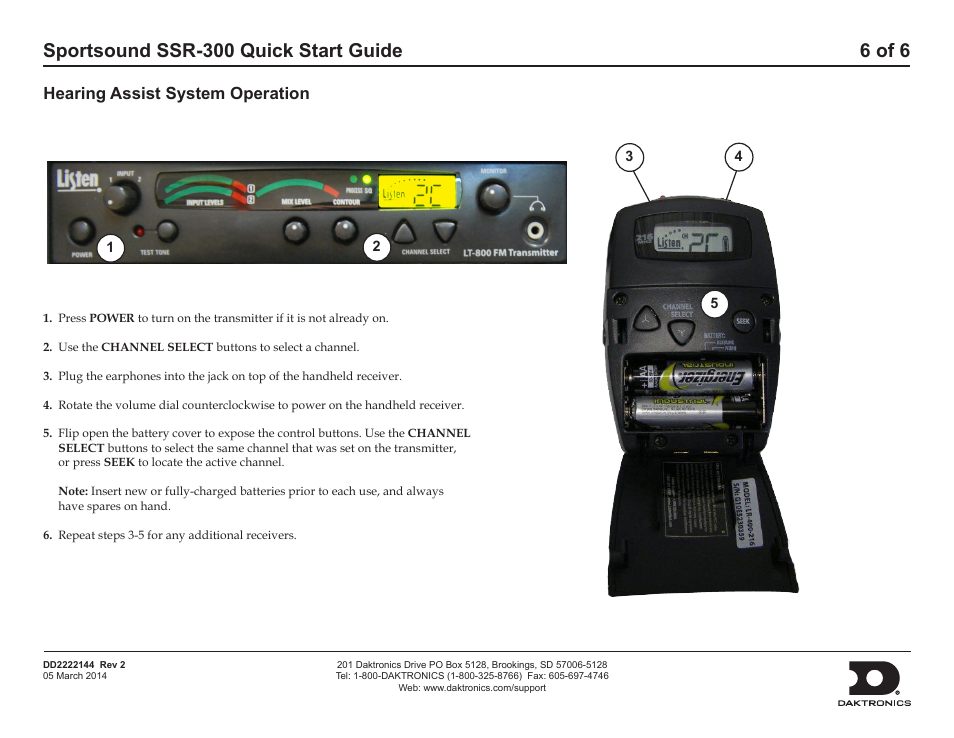 Daktronics Sportsound SSR-300 Quick Start Guide User Manual | Page 6 / 6