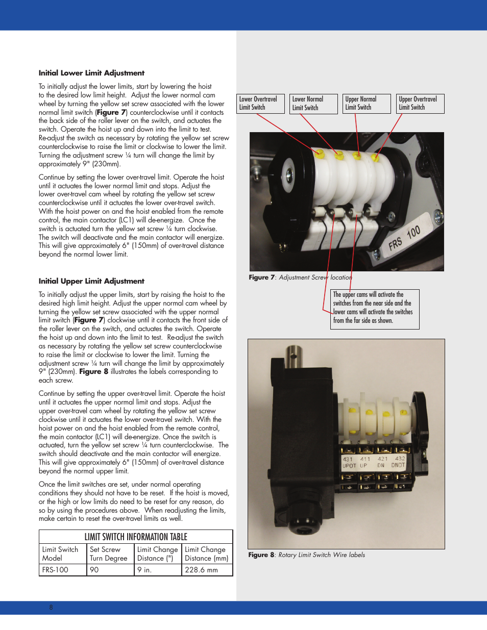 Limit switch information table | Daktronics DBH-150 User Manual | Page 12 / 19