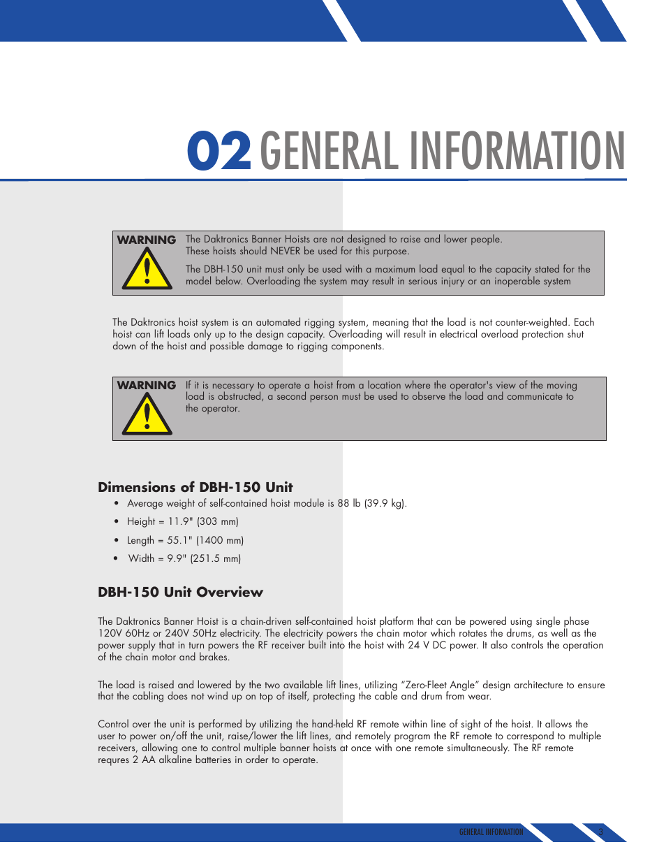 General information | Daktronics DBH-150 User Manual | Page 7 / 19