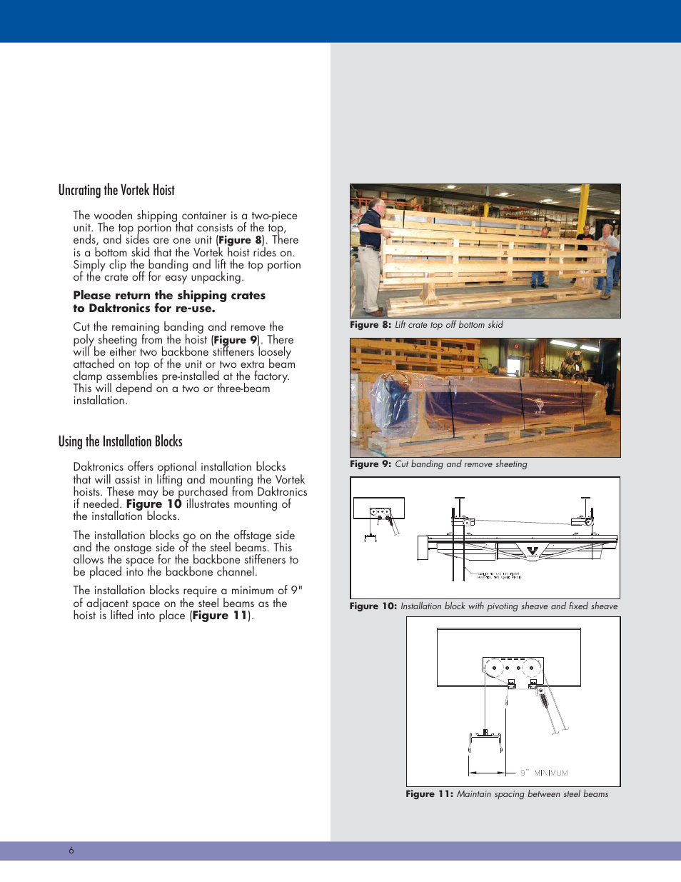 Uncrating the vortek hoist, Using the installation blocks | Daktronics Hoist Installation Manual User Manual | Page 8 / 15