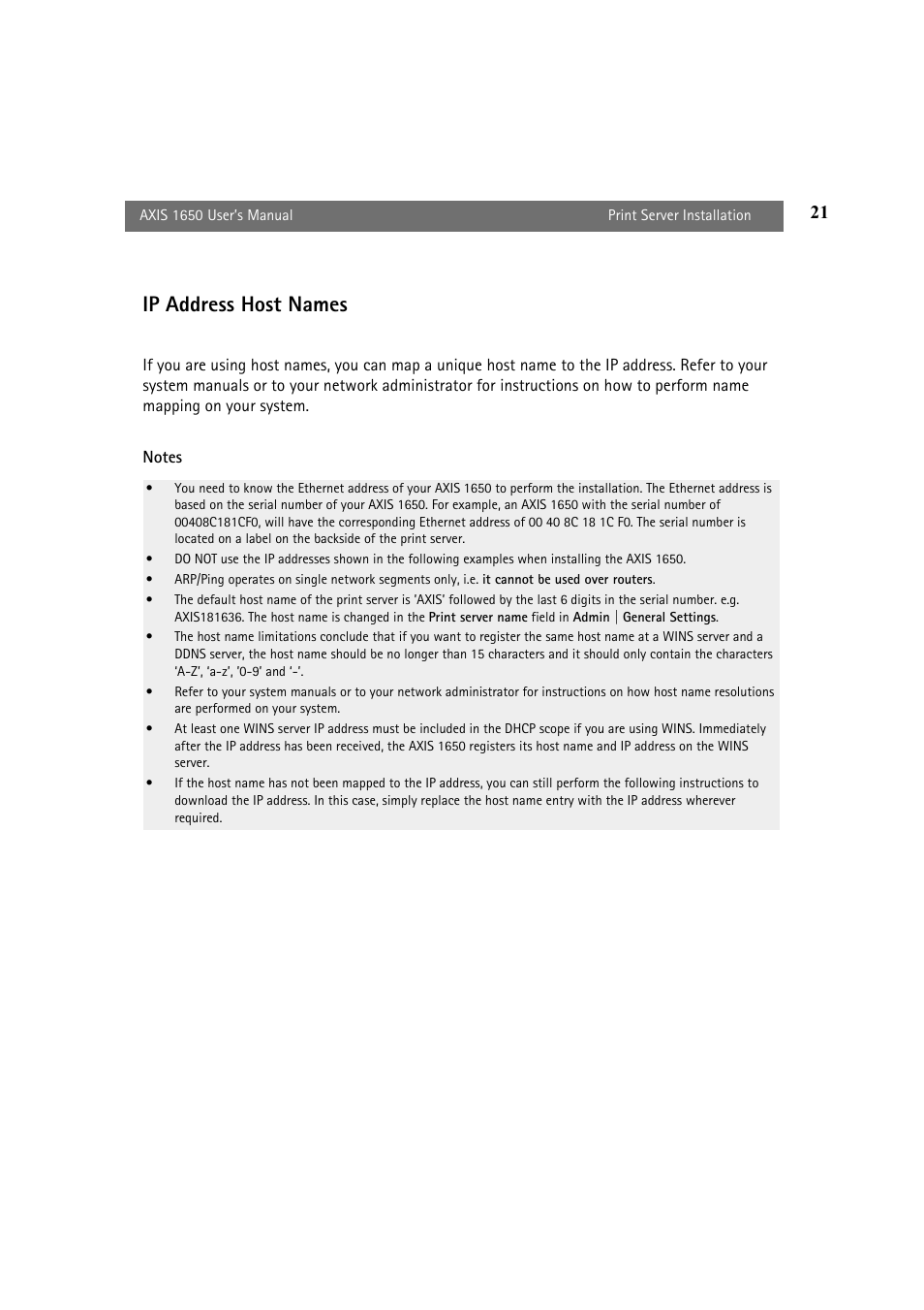 Ip address host names | Canon 1650 User Manual | Page 21 / 71