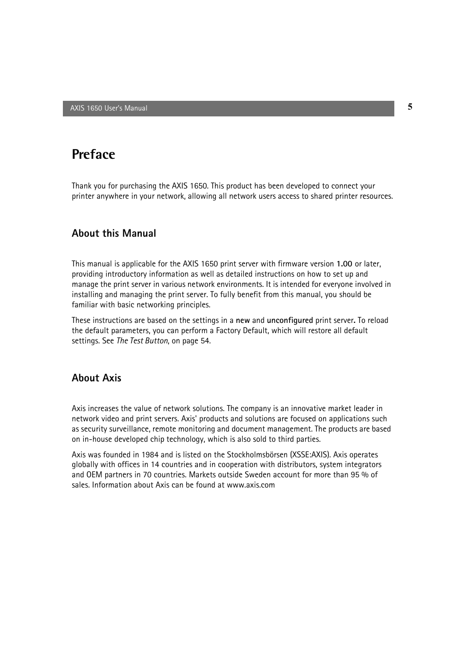 Preface, About this manual, About axis | Canon 1650 User Manual | Page 5 / 71