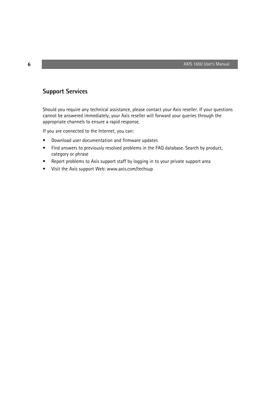 Support services | Canon 1650 User Manual | Page 6 / 71