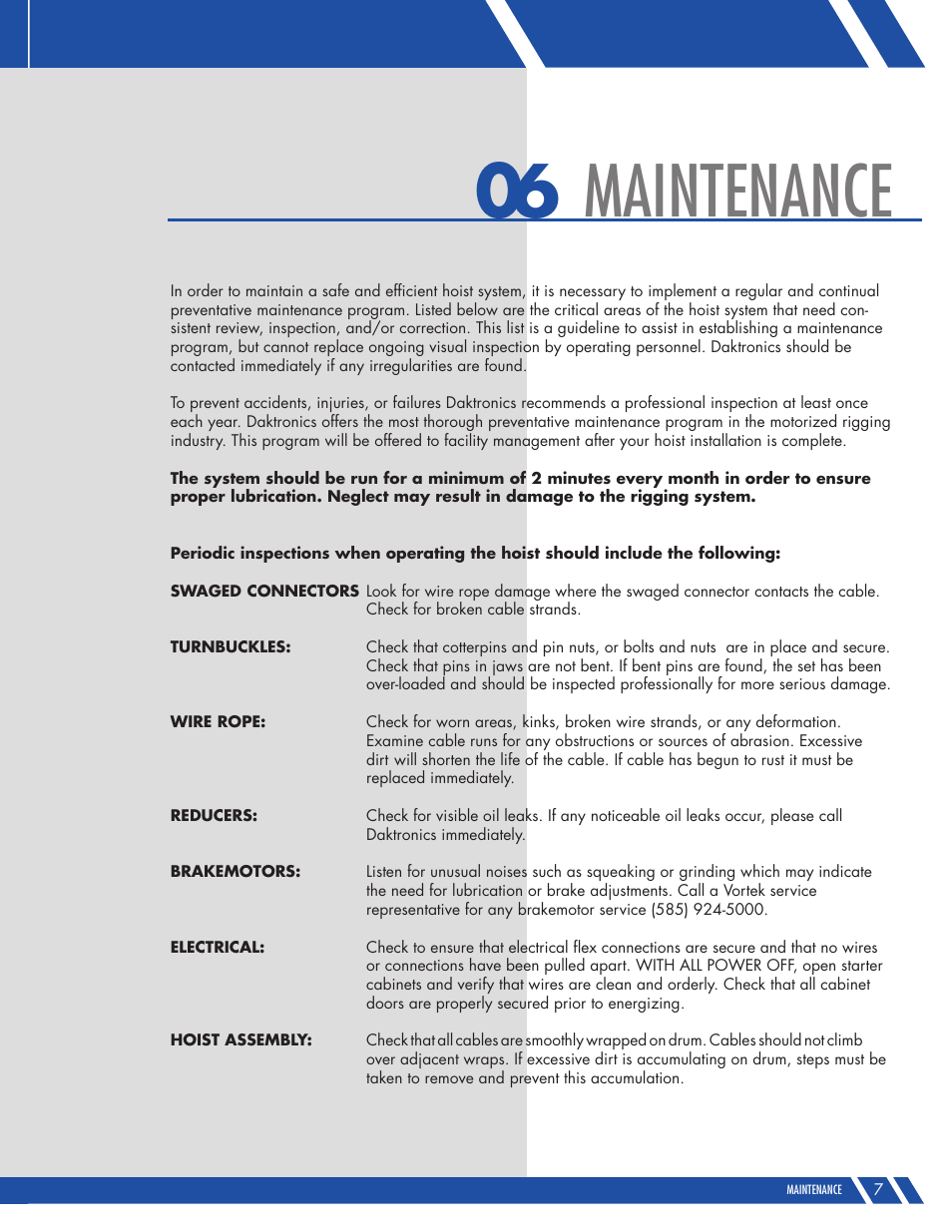 Maintenance | Daktronics Hoist Operation and Maintenance Manual User Manual | Page 10 / 14
