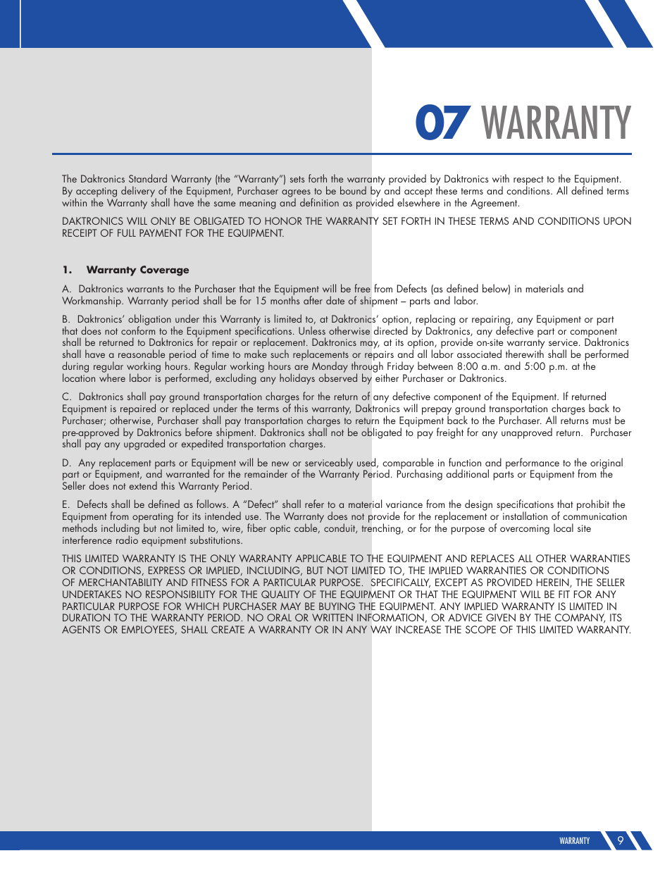 07 warranty | Daktronics Hoist Operation and Maintenance Manual User Manual | Page 11 / 14