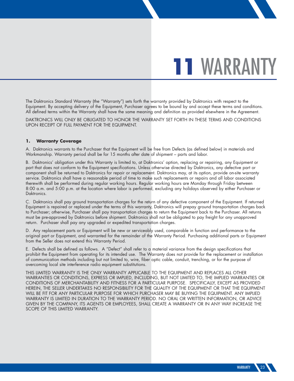 Warranty | Daktronics M SERIES User Manual | Page 21 / 24