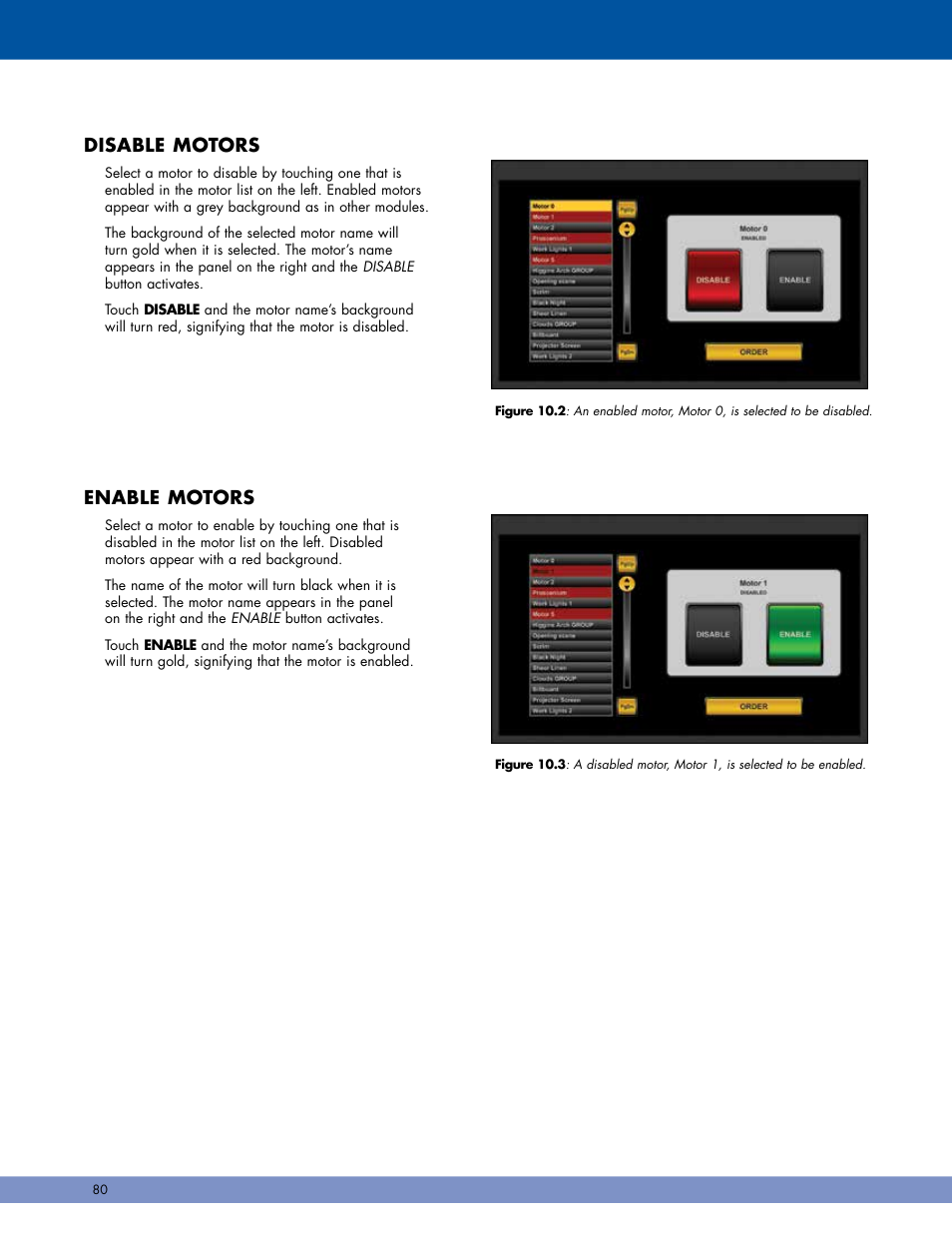 Disable motors, Enable motors | Daktronics Pro Series Operations and Maintenance Manual User Manual | Page 87 / 118