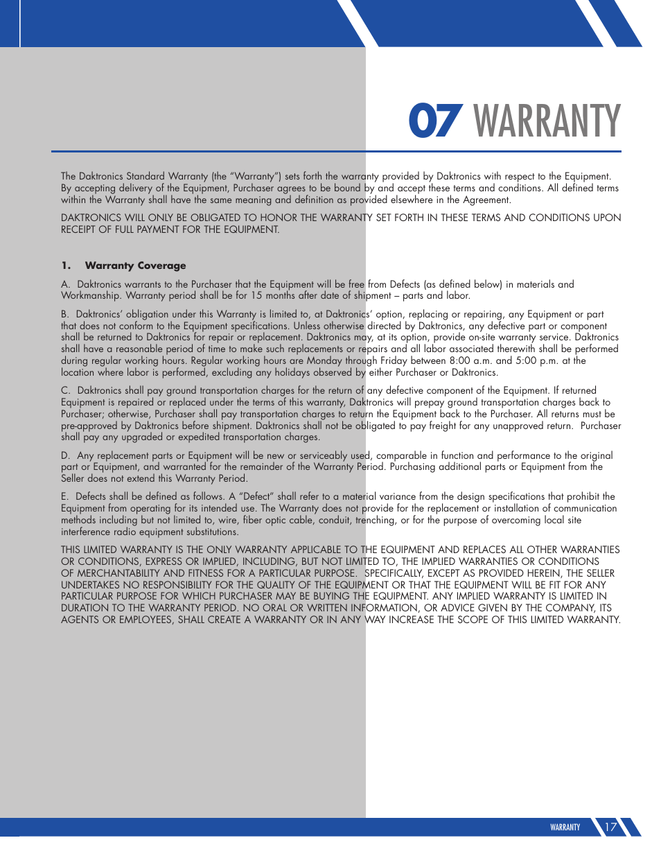 07 warranty | Daktronics S SERIES User Manual | Page 21 / 25
